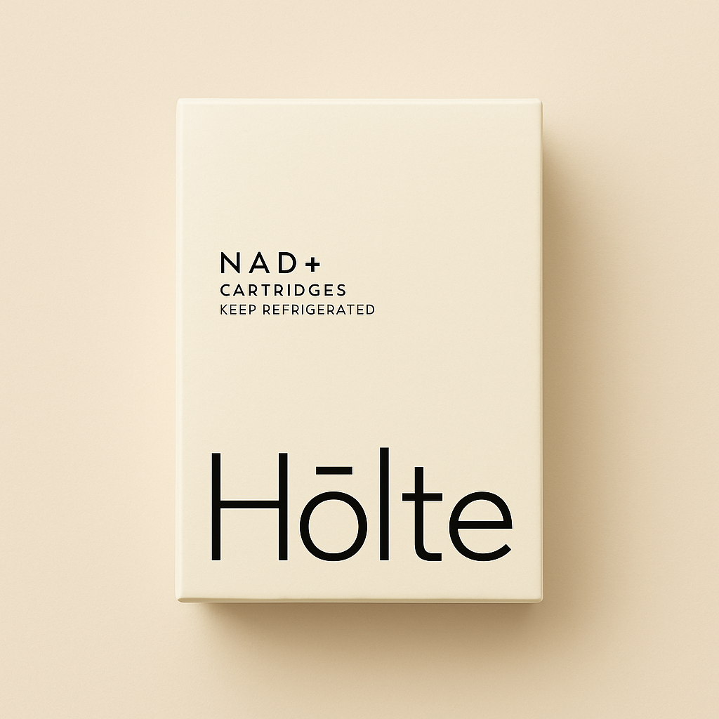 Holte NAD+ Cartridges packaging on a beige background